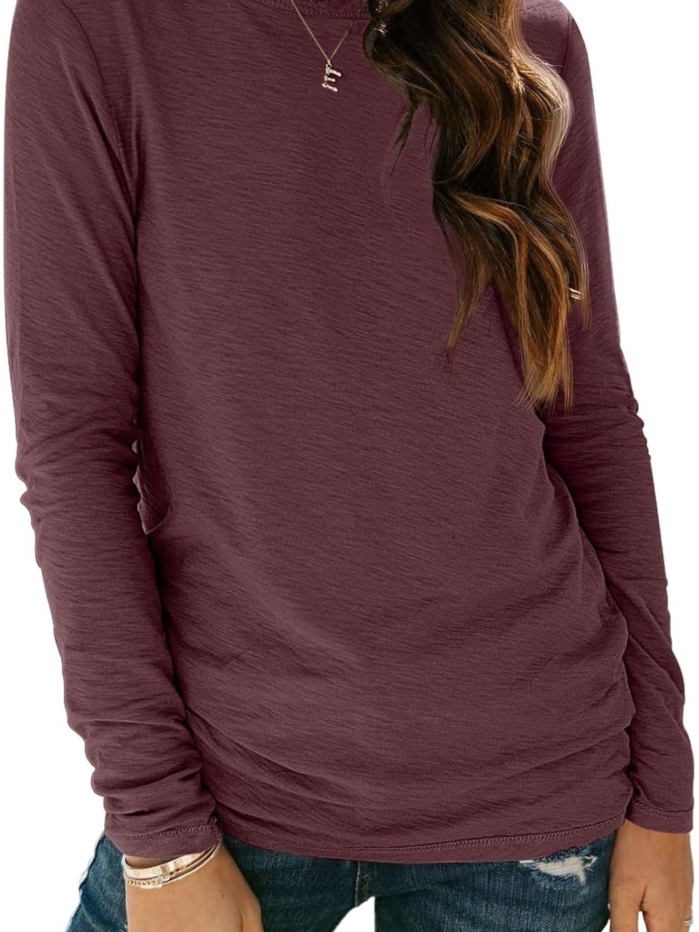 Women’s Long Sleeve Crewneck Top in Burgundy